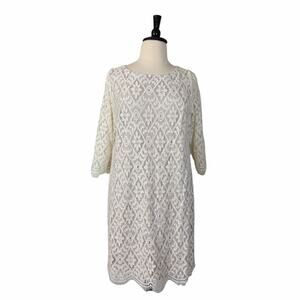 Eliza J New Cocktail Dress Ivory Cream Lace 3/4 Sleeve Shift Women’s Size 18W